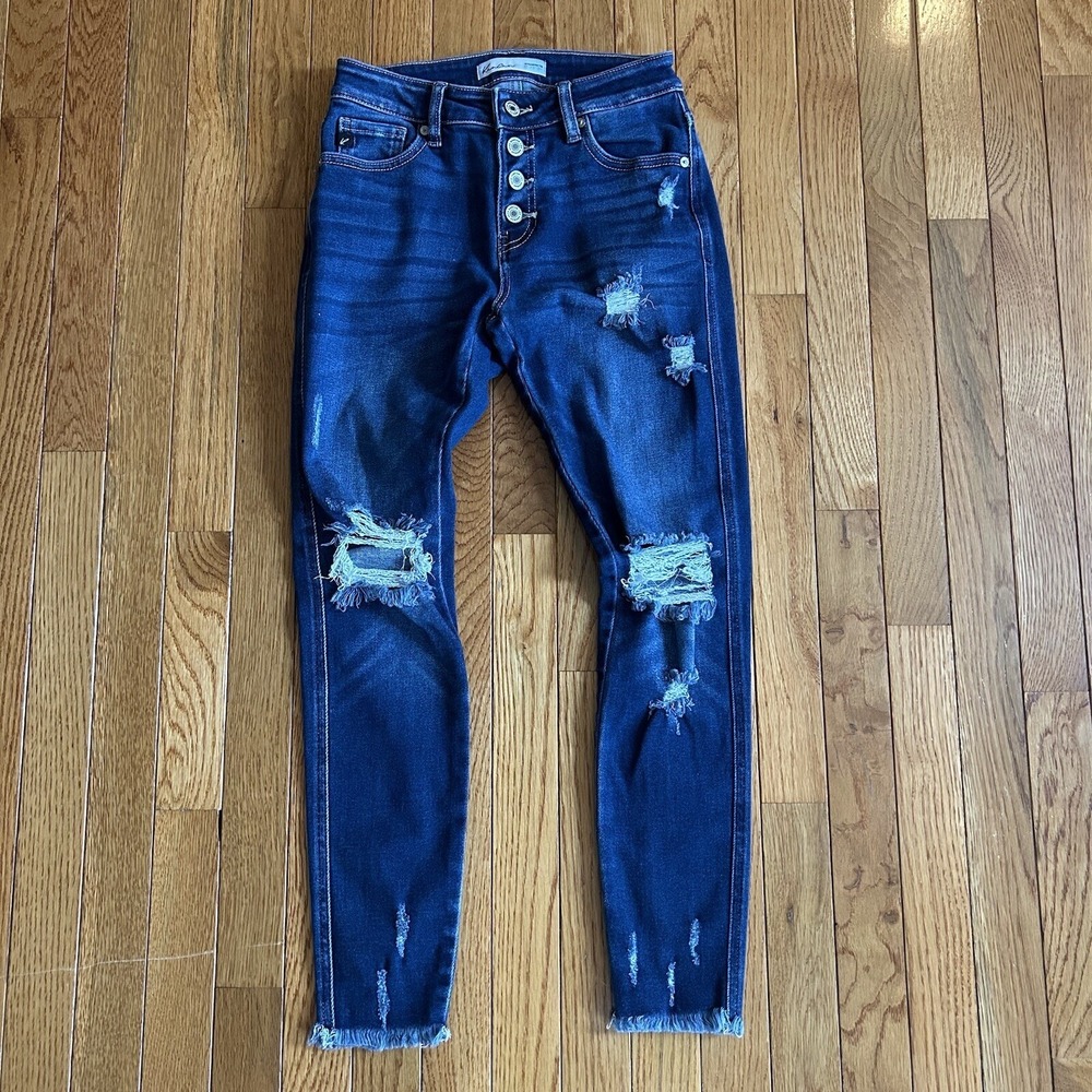 Kancan Maurice's Womens Size 24 Skinny Jeans Distressed‎ Dark Blue Stretch